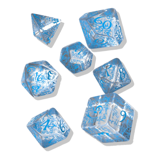Polydice 7 Dobbelstenen-set Transparent Blue Elvish Q-Workshop