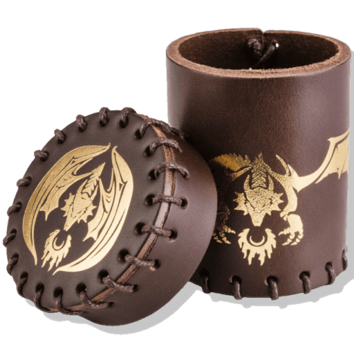 Dobbelbeker Dragon Brown Gold Leather Dice Cup Q-Workshop
