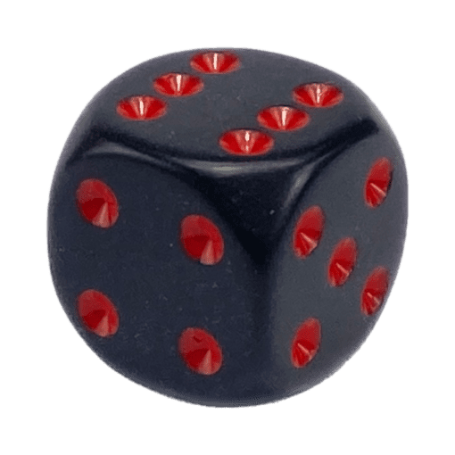 6 Vlakken Dobbelsteen Zwart met Rode Stippen 16mm